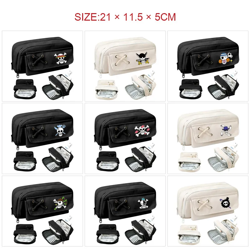 One Piece Inspired Canvas Pencil Case – Luffy & Zoro Print Large Capacity Stationery Bag with Double Zipper, Perfect School Pencil Pouch for Students & Anime Fans